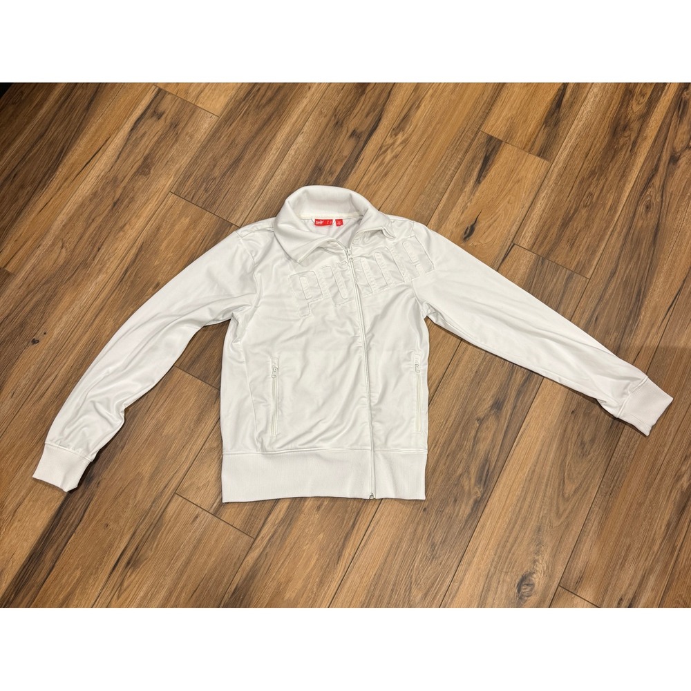 Puma Womens White Full Zip Track Jacket Tonal Embossed Logo Size Large